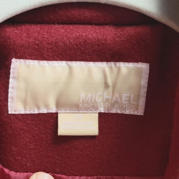 MICHAEL KORS Womens Pea Coat Wool Blend Double Breasted Red Sz Large - Picture 4 of 9